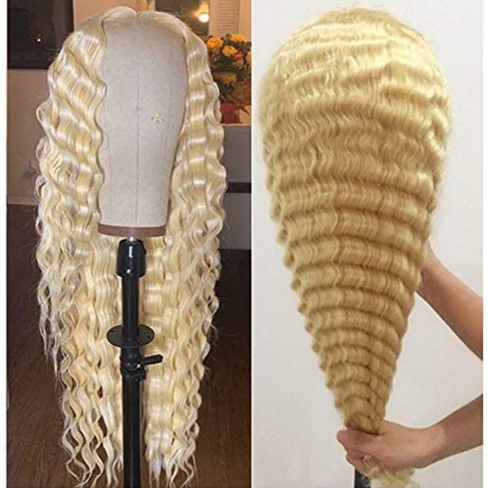 20 inch 613 blonde Closure Wig Deep Wave Glueless Lace Front Wig With Baby Hair
